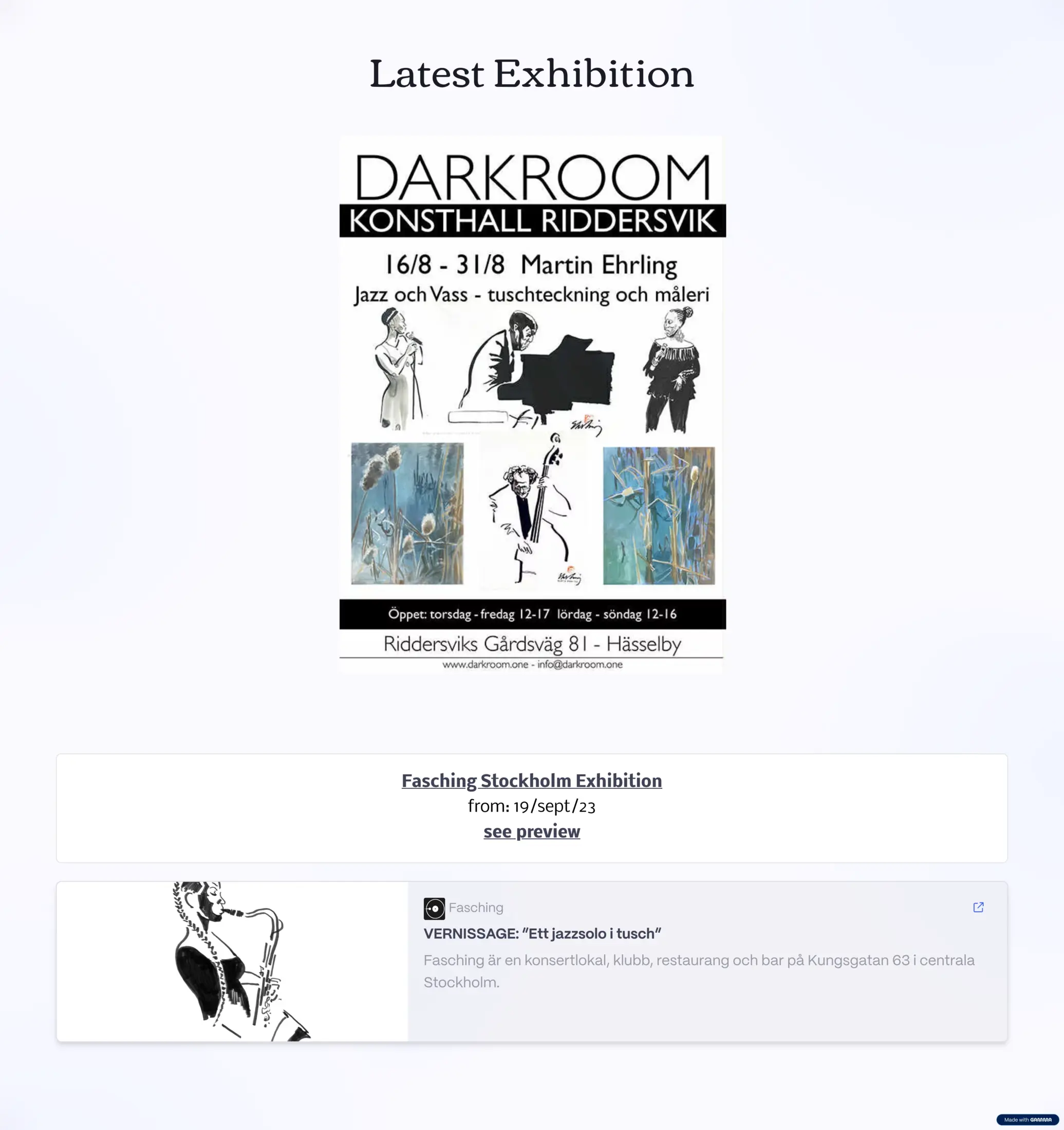 Martin Ehrling exhibition at Fasching in Stockholm